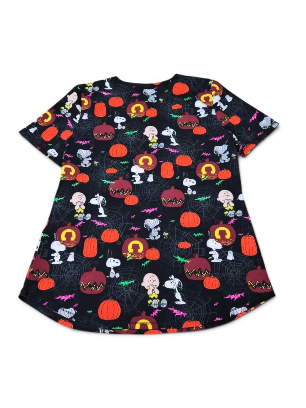 Womens V-Neck Scrub Top Peanuts Charlie Brown Spooky Snoopy Halloween Size S-3XL - Picture 3 of 8